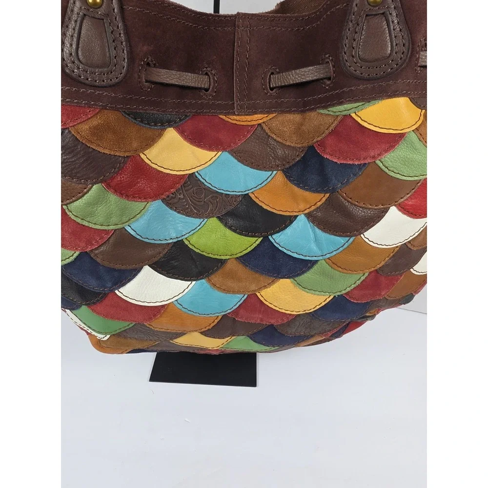 Vtg Y2K Lucky Brand Sabrina Hobo/Shoulder Bag Scalloped Patchwork Leather